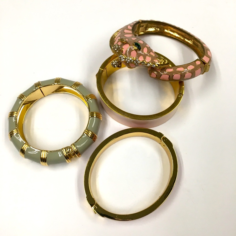 J Crew Giraffe Bangle Bracelet Bundle Gold Tone Pink Green